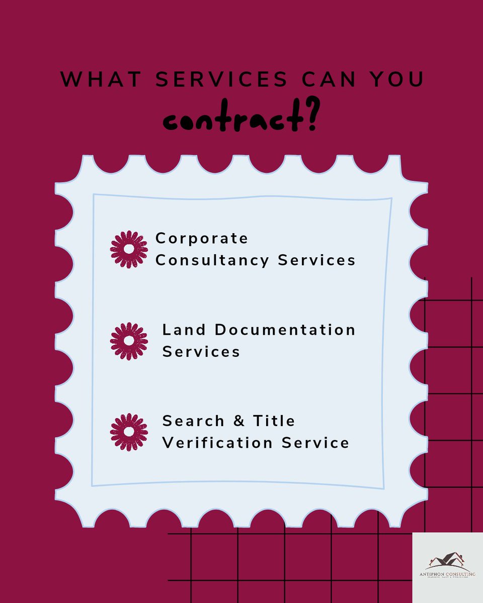 Property documentation is not only about what you know, it is also about who you know. 
At Antiphon Consulting we give you both.
Contact us today for your Property Documentation needs.

#realestategoals #LandDocumentation #titleperfection #land #invest #buyingahome