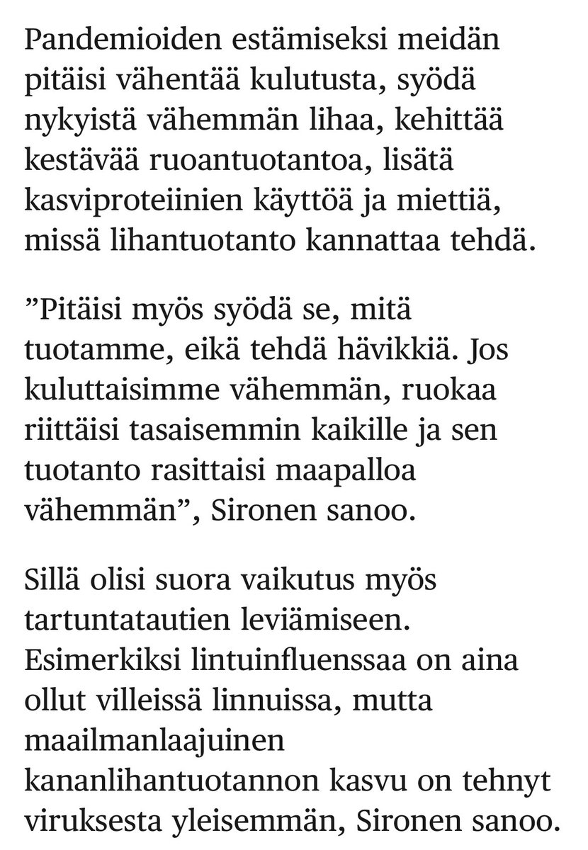 Virologi Tarja Sironen @hsfi sanoo, että vähemmän lihaa lautasella olisi tärkeää myös pandemioiden ehkäisyssä. @luontoliitto @GreenpeaceSuomi ja @animaliary tekevät Puolet parempaa -kampanjaa, jotta kunnissa puolitettaisiin eläinkunnantuotteet ilmaston, luonnon ja eläinten takia.