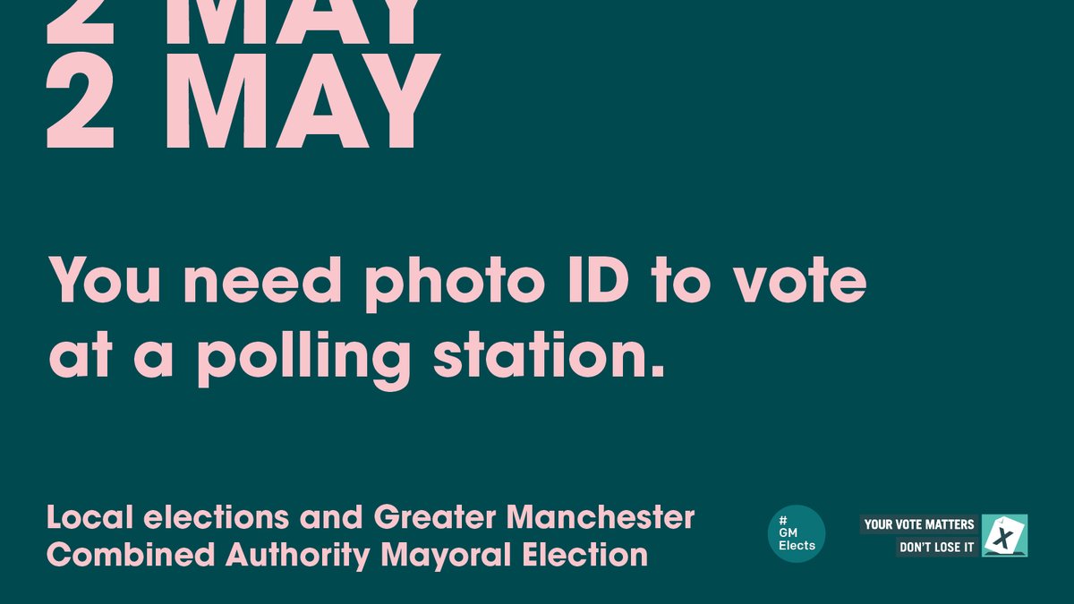 Local and GMCA Mayoral elections are taking place in Manchester on 2 May. No ID? You’ll need it if you want to vote at a polling station. Apply for free voter ID now: electoralcommission.org.uk/voterID #LocalElection #GMElects