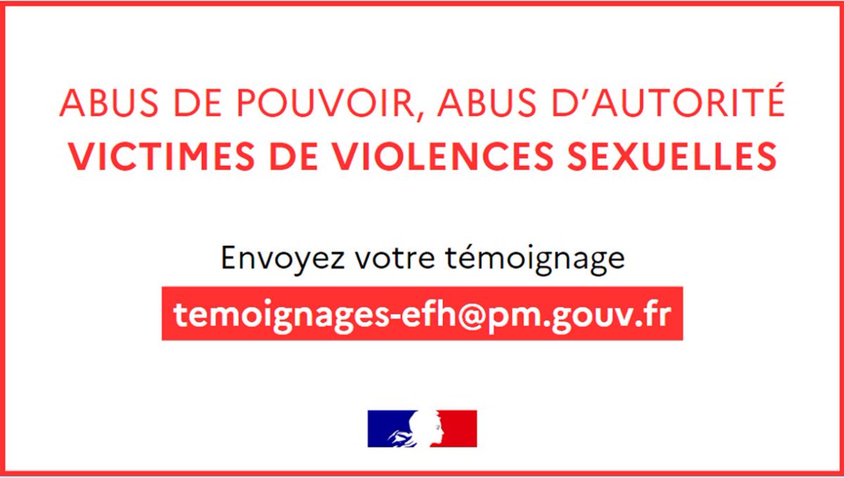 Vous êtes victimes d'abus de pouvoir, d'abus d'autorité ou de violences sexuelles. 👉 Envoyez-moi vos témoignages par mail : temoignages-efh@pm.gouv.fr Je les lirai personnellement. Ensemble créons une société de l'écoute. Ensemble luttons contre les violences faites aux…