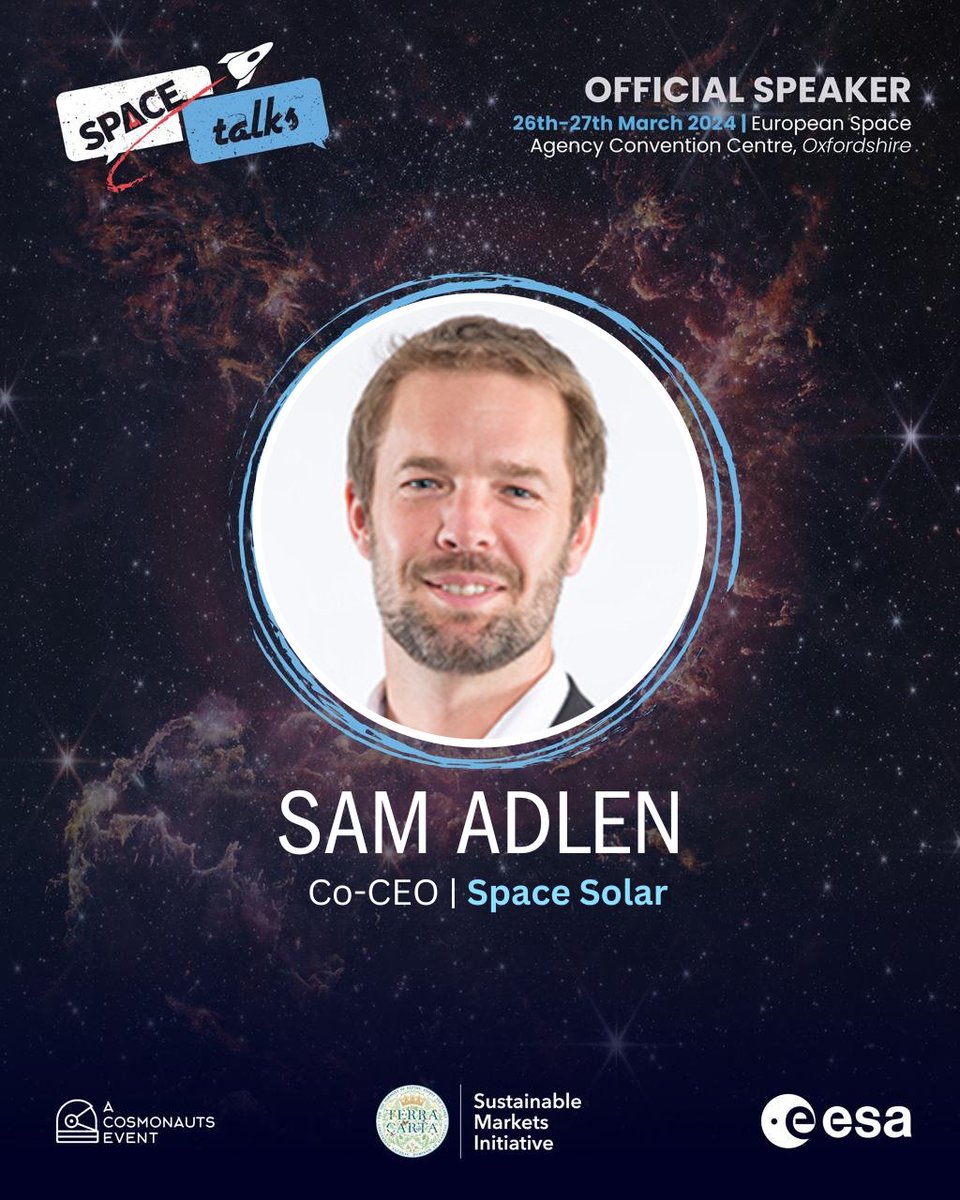 This week, our Co-CEO, Sam Adlen, is at spaceTALKs. He'll be participating in a panel discussion on the responsible use of space to solve on-earth problems, alongside the @spacegovuk and Space Partnership. 👇 spacetalks.biz/?utm_source=li… #SolarEnergy #SpaceTalks #CleanEnergy