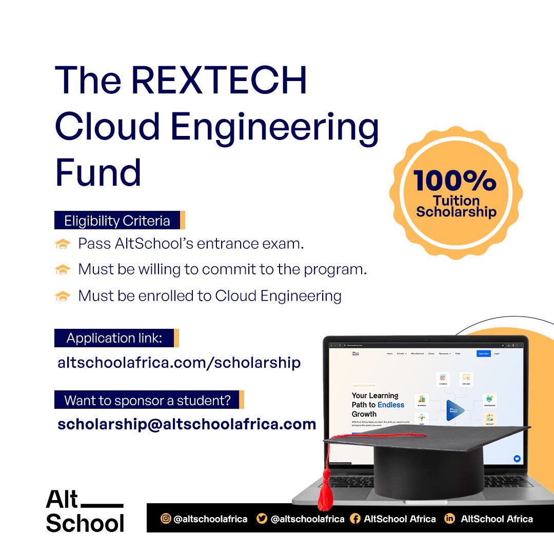 AltSchoolAfrica's tweet image. We are incredibly proud to announce the REXTECH Cloud Engineering Fund at AltSchool Africa! 🥳

REXTECH&apos;s (@ifeanyi_otuonye) mission is to spread the good news of Cloud Engineering by empowering individuals on their Cloud Engineering learning journey.

This opportunity is open to…