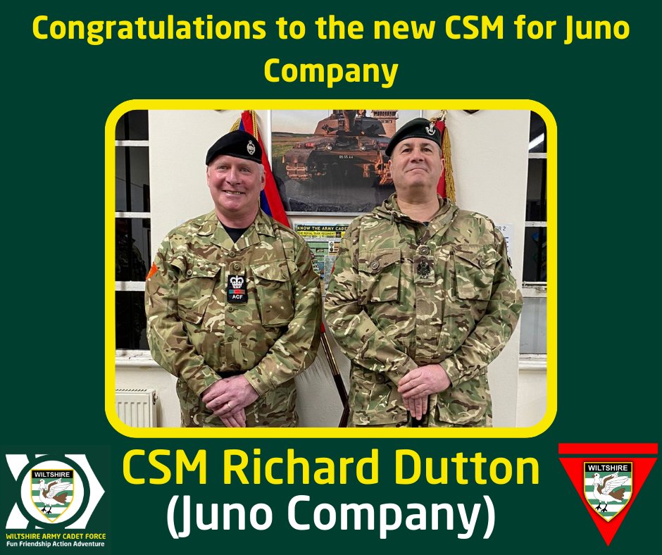 Juno Company Sergeant Major. Congratulations to CSM Rich Dutton on his promotion and appointment of Juno CSM