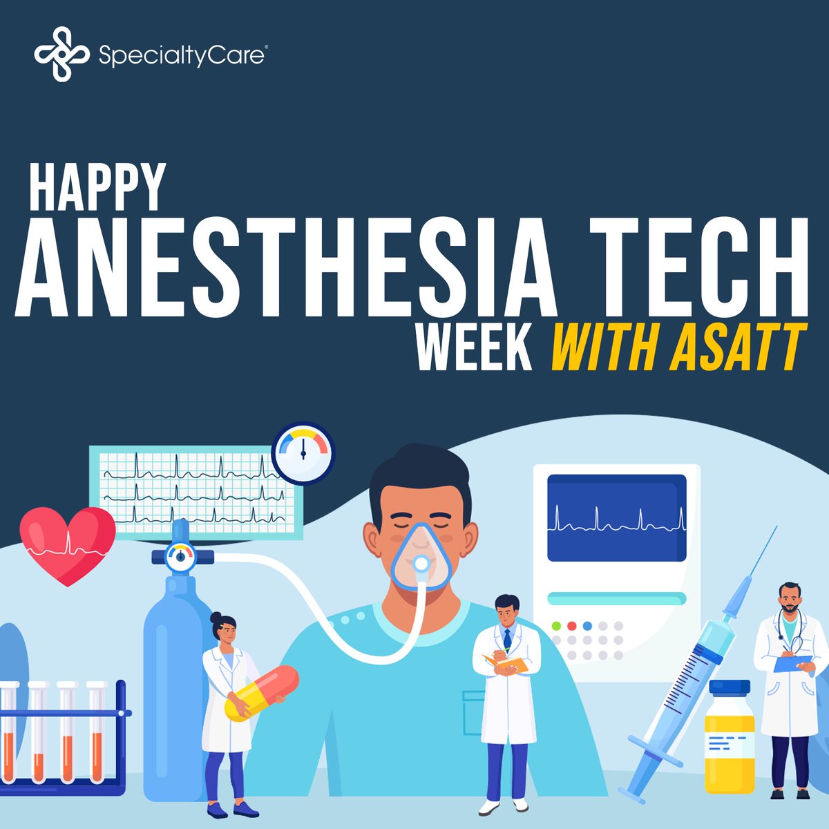 Let's take a moment to recognize and appreciate the incredible contributions of anesthesia technicians everywhere! Your dedication to ensuring patient comfort and safety is invaluable. Happy Anesthesia Tech Week to all!' 🙌💉 #AnesthesiaTechWeek #HealthcareHeroes #Gratitude