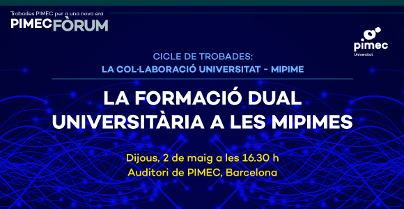 Pimec's tweet photo. Des de #PIMECUniversitat organitzem una jornada per abordar la gestió i els beneficis de la Formació Dual universitària a les #mipimes ‼️

📌 Donarem veu a les universitats, les mipimes i l'alumnat i posarem en valor aquest sistema d’aprenentatge.

📅 2 de maig
🕒 16.30 h

Inscripcions ➡️ https://t.co/Wjy9rtHSzz

#PIMECFòrum