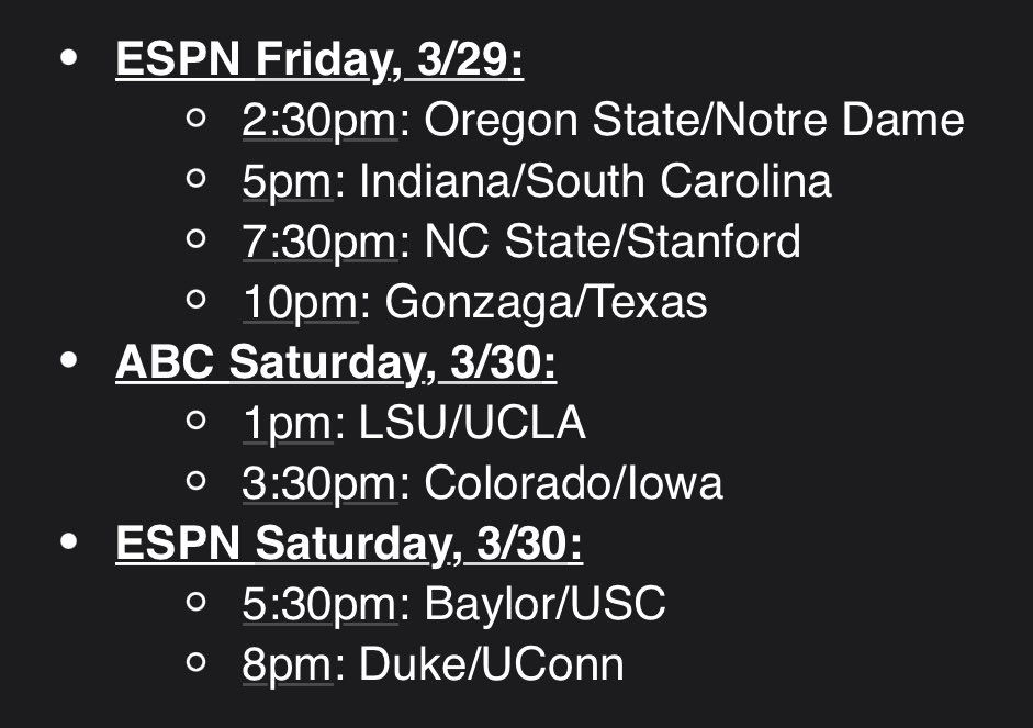 Can’t wait for this Sweet 16. Game times and networks. Join us ! @espn