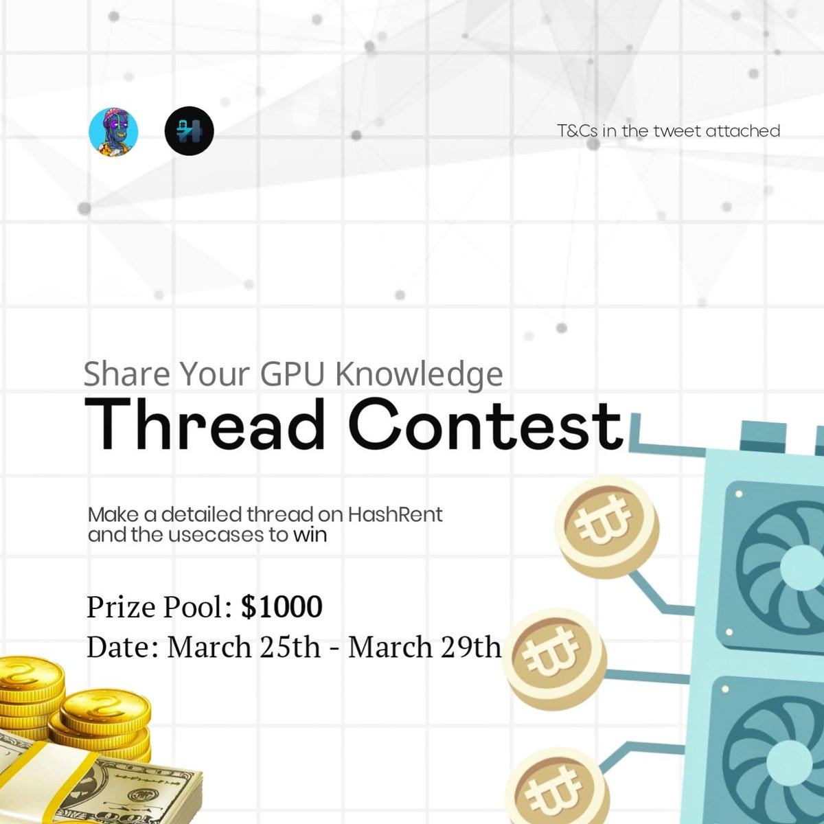 meekdonald's tweet photo. The #GPU narrative is here to stay and so Meek is on the watch for undervalued projects that fits the narrative!

I'm happy to announce a $1000 THREAD CONTEST in partnership with @Hash_Rent

To participate in the thread competition, simply
• Make a detailed thread about @Hash_Rent 
• Follow @meekdonald & @Hash_Rent
• Like and RT this tweet 
• Tag 3 other threadorrs in comments

Prize breakdown
1st: $400
2nd: $300
3rd: $200
4th: $100

Winners will be announced a day after contest ends, goodluck!
