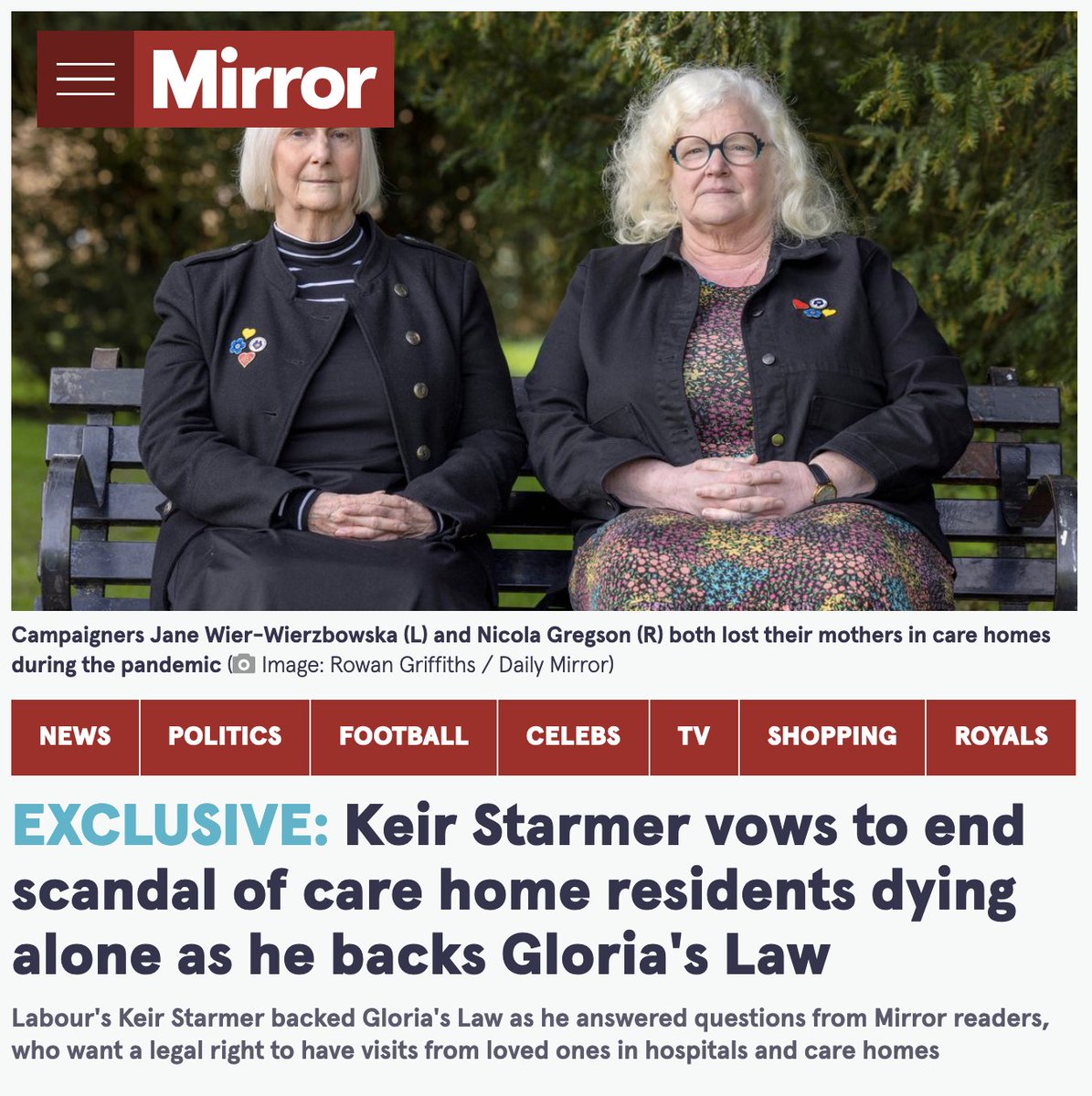 Grateful to <a href="/Keir_Starmer/">Keir Starmer</a> for backing #GloriasLaw.

Access to loved ones in care settings must be guaranteed as a legal right.

My #CareSupporters Bill is backed by campaigners, cross-party MPs, and would be implemented by a Labour government.