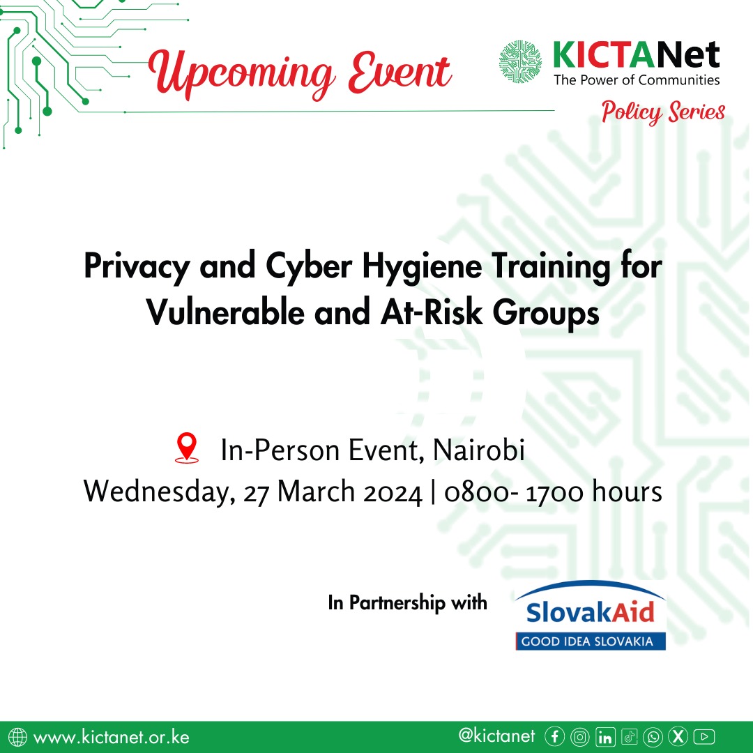 💡 Tomorrow, we will host a workshop on privacy and cyber hygiene for vulnerable groups in Kenya with the Slovak Agency for International Development Cooperation (SAIDC). #ProtectYourPrivacyKE tinyurl.com/4uz5djp7 ^NM