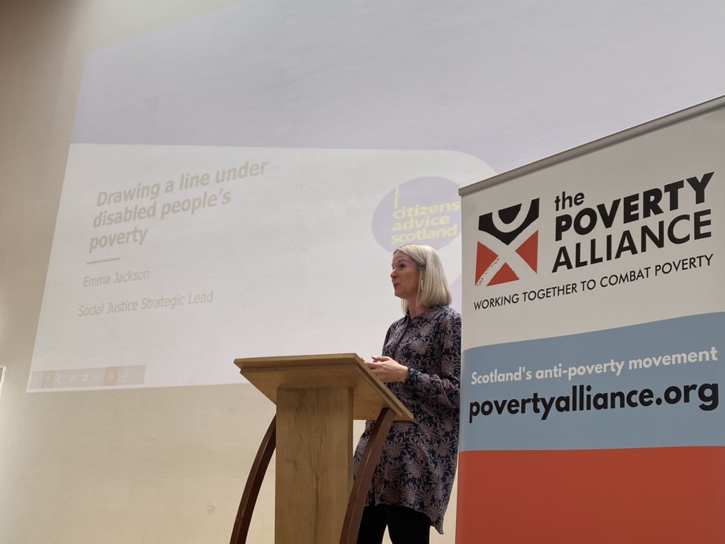 PK_PovAlliance's tweet photo. Great to hear @MrsEmmaJacko from @CitAdviceScot outlining the need for a minimum income standard for disabled people.
Getting the design of the MIG right for disabled people means getting it right for everyone #drawingaline https://t.co/6XGQZ6EXpo