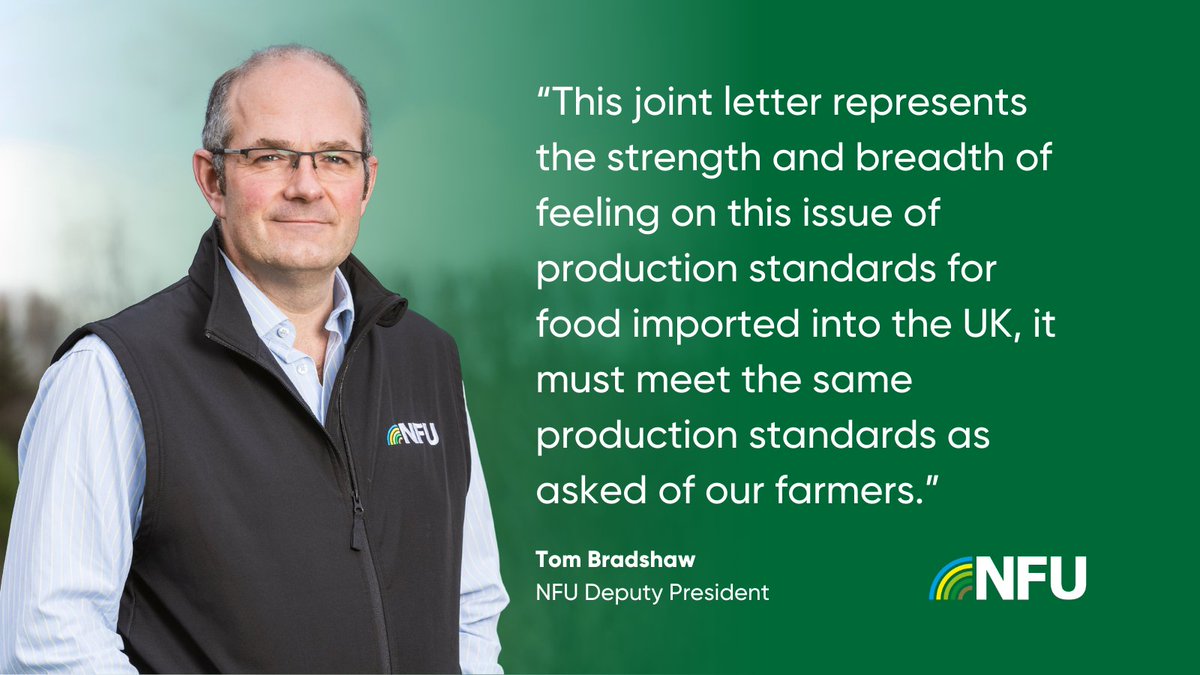(1/11) The NFU & @wwf_uk have written to the three main political parties in England calling for action to safeguard British farmers & growers from food imports that would be illegal to produce here. Read more👉ow.ly/4Qwr50R20ss See our thread below of NFU work on trade🧵