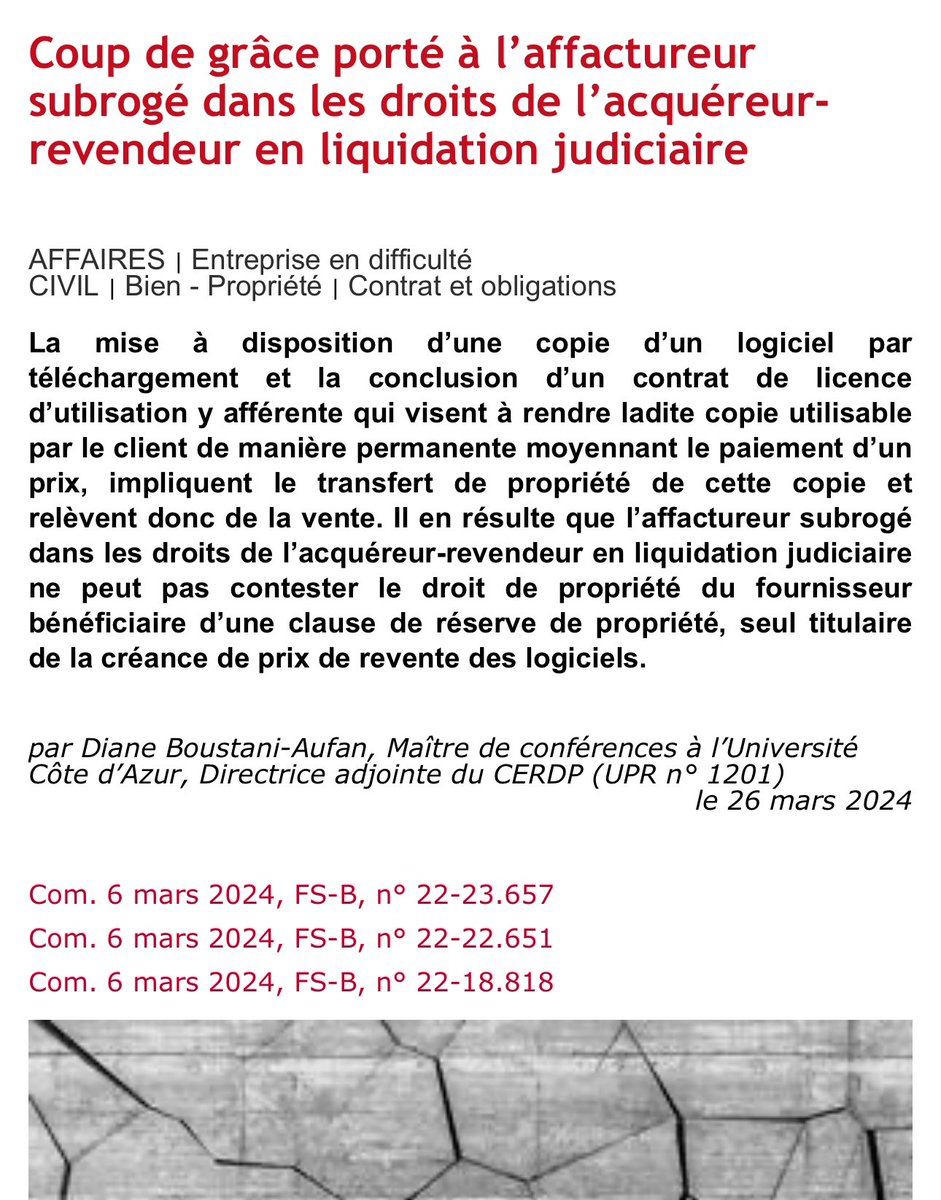 Réservataire de propriété vs affactureur subrogé dans les droits de son client : au programme du <a href="/Dalloz/">Editions Dalloz</a> actu du jour sous la plume de D. Boustani-Aufan ⬇️ <a href="/cerdp1201/">CERDP</a> <a href="/DroitScPoNice/">DroitSciencePoNice</a>