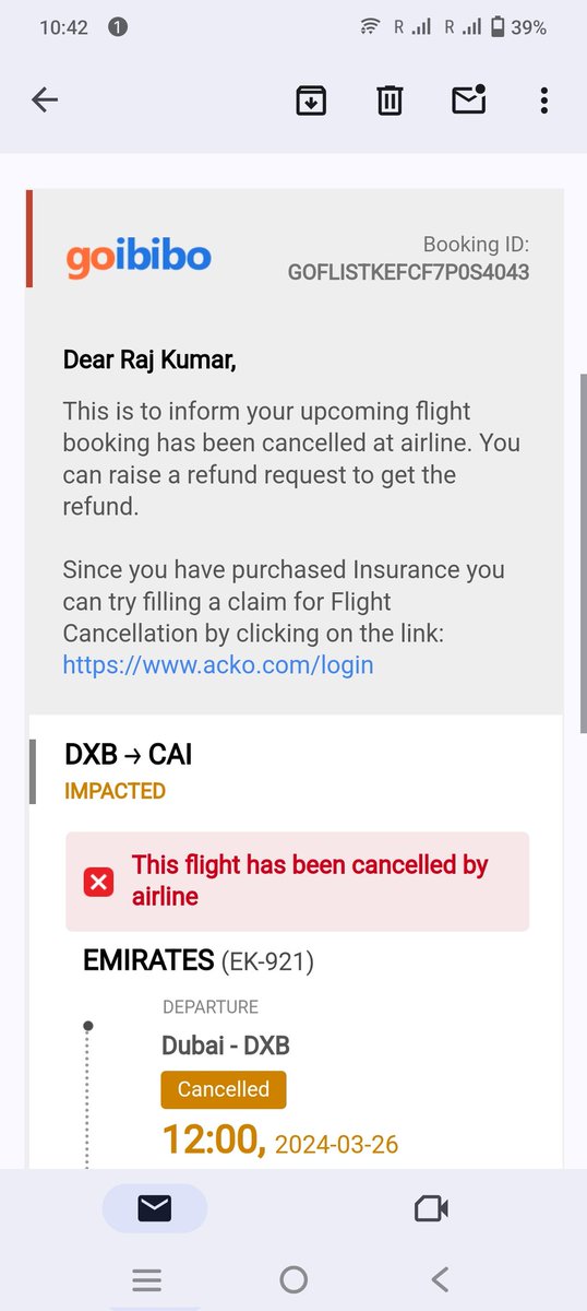 rainfokiit's tweet photo. @goibibo @GoibiboSupport @Goibibohelpdesk 
I got mail yesterday that flight cancelled by airline.but I m unable to raise refund req.plz help https://t.co/7JX1NUAUsJ
