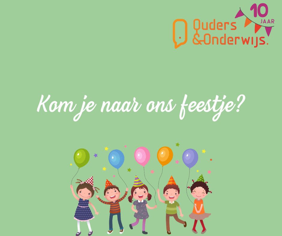 Ouders &amp; Onderwijs bestaat 10 jaar!🎉 En dat vieren wij!
Geen Ouders &amp; Onderwijs zonder ouders, dus jij bent van harte uitgenodigd. Wil je met ons mee feesten? Meld je dan aan via deze link en dan zien we je daar: ap.lc/QfJqC Let op: beperkte plekken🎈