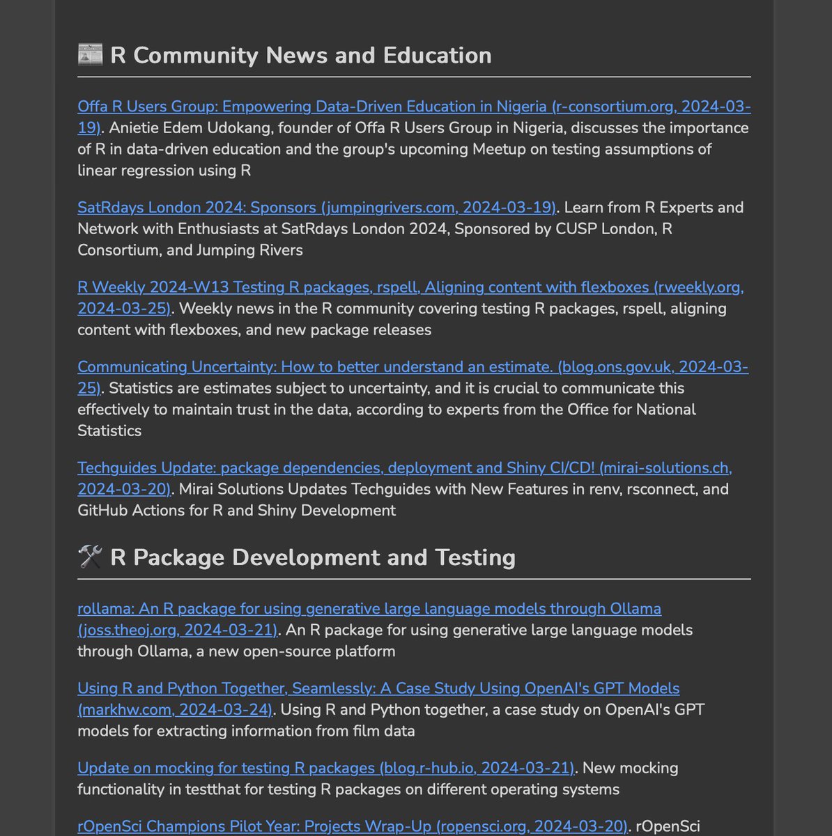 Data science with #rstats newsletter digest (26th March) just dropped! A bunch of updates from the last week! ✨ preview pdf @ tinyurl.com/blaze-r-weekly ✅ subscribe (free) @ getblaze.email