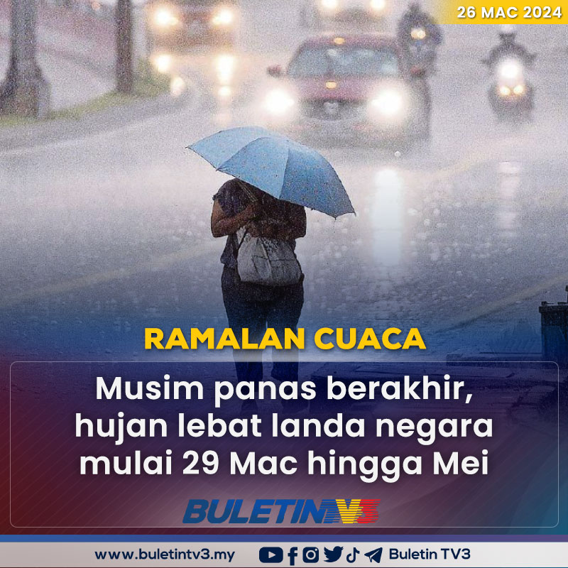 RAMALAN CUACA | Fasa peralihan monsun yang diunjurkan bermula Jumaat ini hingga Mei depan akan menyebabkan ribut petir, hujan lebat serta angin kencang.