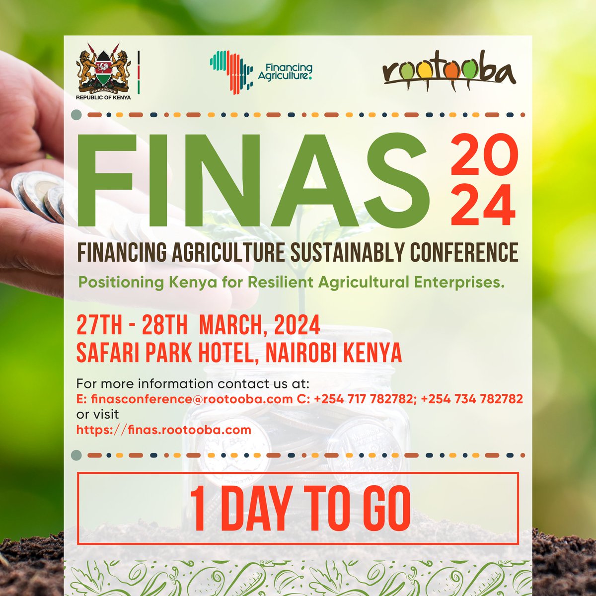 @ElgonKenyaLtd is set to unveil pioneering solutions at the upcoming Financing Agriculture Sustainably (FINAS 2024) Conference! With just 1 day remaining to register, seize the chance to shape Kenya's agricultural landscape. Join us on March 27th-28th at Safari Park Hotel,…