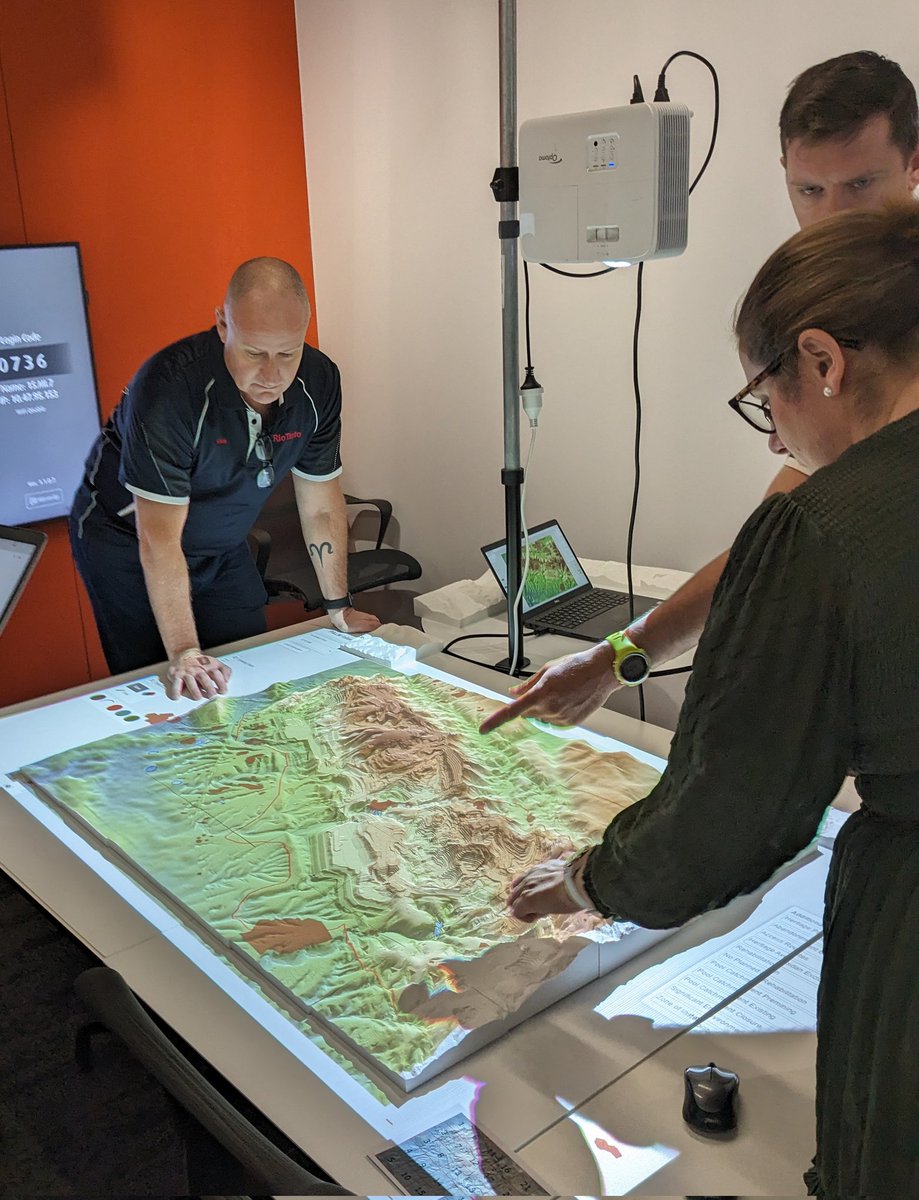 In Perth today delivering training and a projection augmented 3D model of one of Rio Tinto's closed Iron ore mines going through post mine landforming and rehab. Clear communication about work being undertaken and constraints on future use to traditional owners is critical.