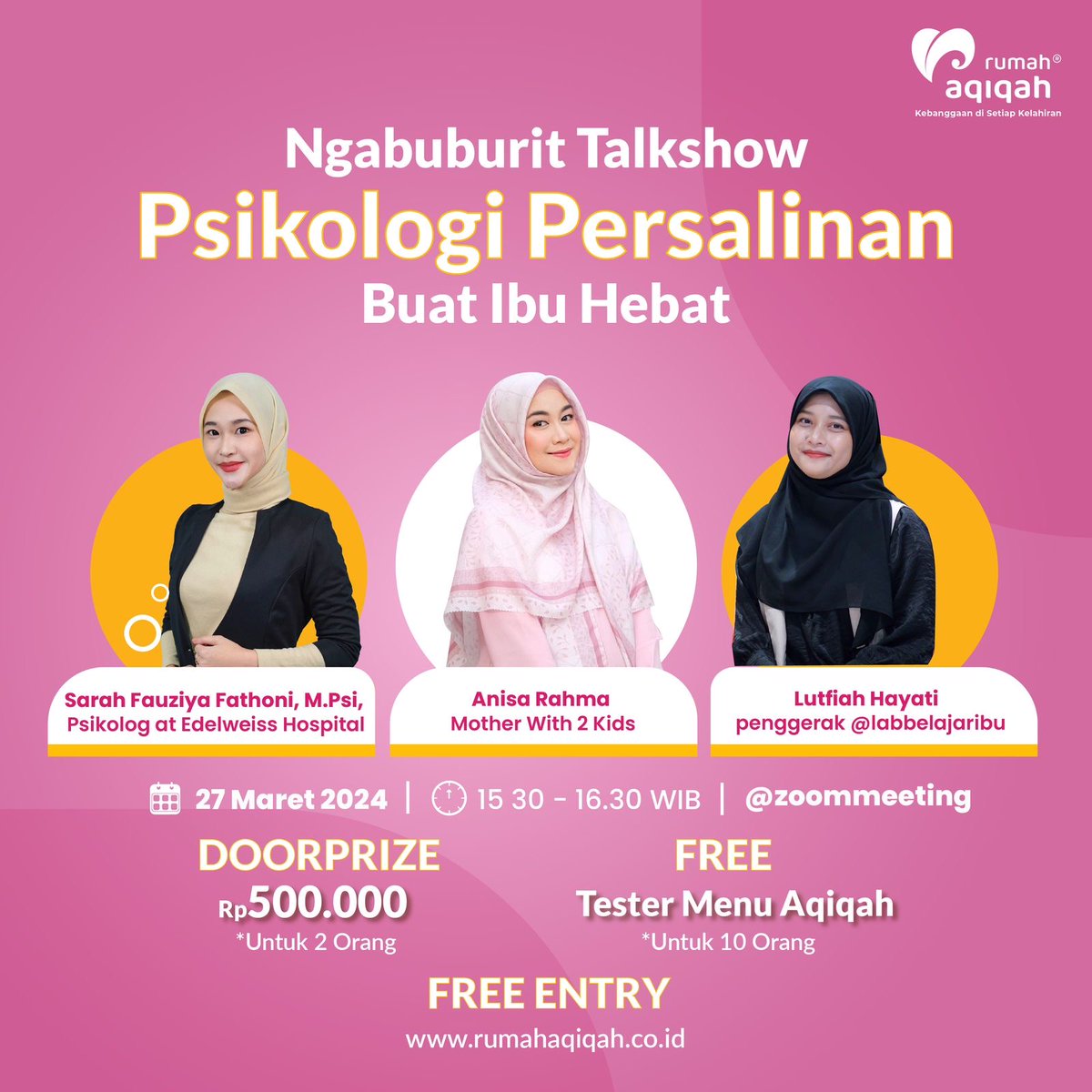 Jadi moderator dulu (berkedok sebagai peserta juga yang mau belajar dari Psikolog).
Free!
Jumpa besok ya insyaAllah