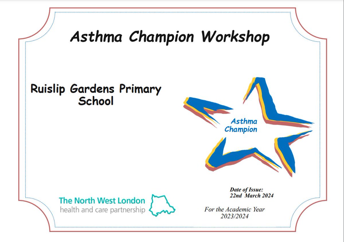 Congratulations!! 
Ruislip Gardens Primary School have met all of the criteria to maintain their Asthma Friendly school certification.
#ruislipgardensprimaryschool #asthmafriendlyschool