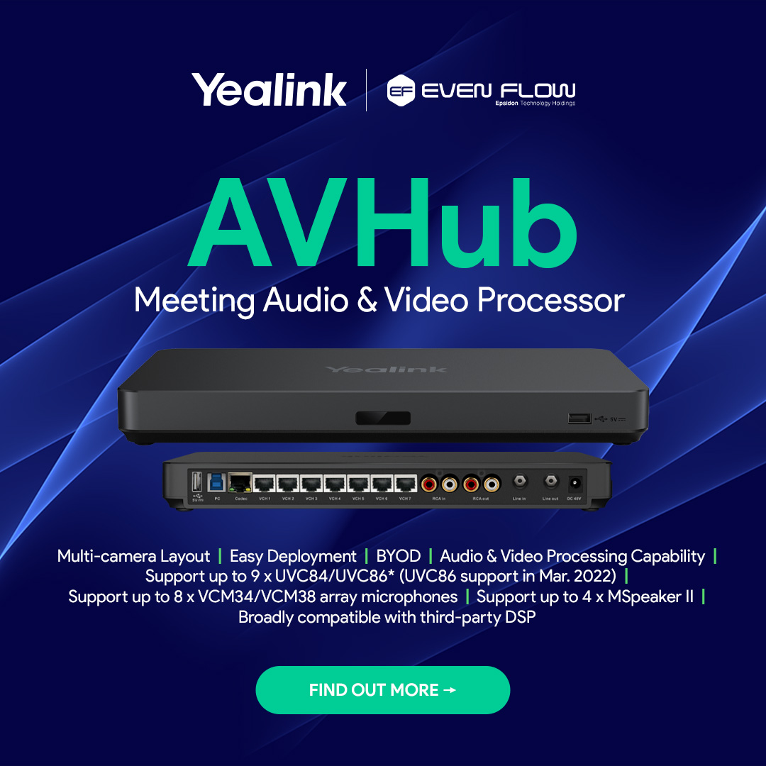 evenflw's tweet image. Yealink AVHub is your all-in-one audio and video processor, supporting multi-camera, multi-microphone, and multi-speaker setups.

Upgrade your conference experience with Yealink AVHub!

Find out more: sales@evenflow.co.za

#AudioVideoProcessor #MultiCamera #MultiMicrophone