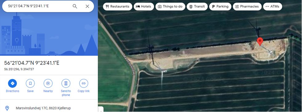 Mangler du noget at lave i påskeferien? Så besøg #dkpol's eneste kommercielle nettilsluttede vindmølle i 2023! Der er tale om en 3,6 MW mølle placeret i Silkeborg, som ovenikøbet kan nydes med sine to søskende. Søskende kom til verden året forinden. #dkenergi #dkgreen