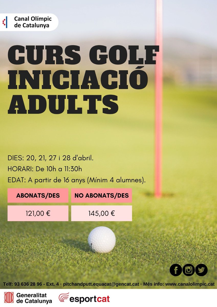 #CURS d'#ADULTS d'#INICIACIÓ al #GOLF! ☝🏼 • Més info. 📲 936362896 - Ext.4 • #esportcat #canalolimpiccat