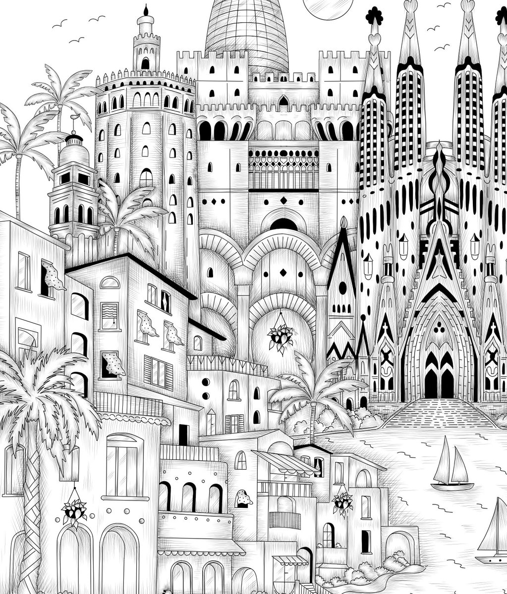 New work in progress for the cover of my next and 4th coloring book “Travel through Spain“ 🇪🇸 
The book will be out this summer, so exciting! The colored version of the cover is coming soon. ❤️
This year will definitely be on fire. 🔥