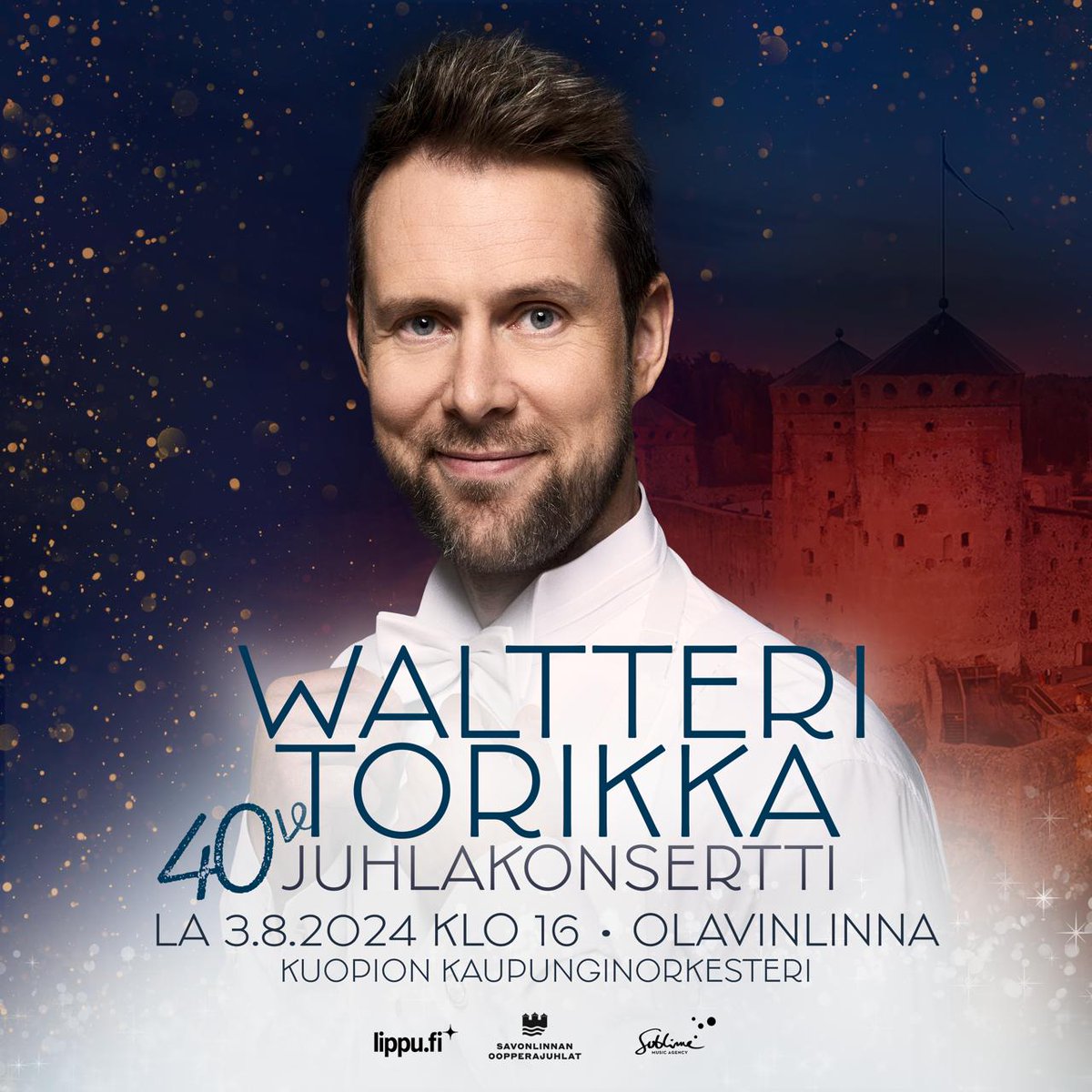 YLLÄTYS! ✨ Tulevan oopperakesän viimeinen festivaaliviikko täydentyy uudella konsertilla, kun <a href="/WaltteriTorikka/">Waltteri Torikka</a> juhlistaa 40-vuotispäiväänsä Olavinlinnassa lauantaina 3.8. 
🎟️Liput tulevat myyntiin to 28.3. klo 9. 
Lue lisää 👉 operafestival.fi/ohjelmisto/wal…