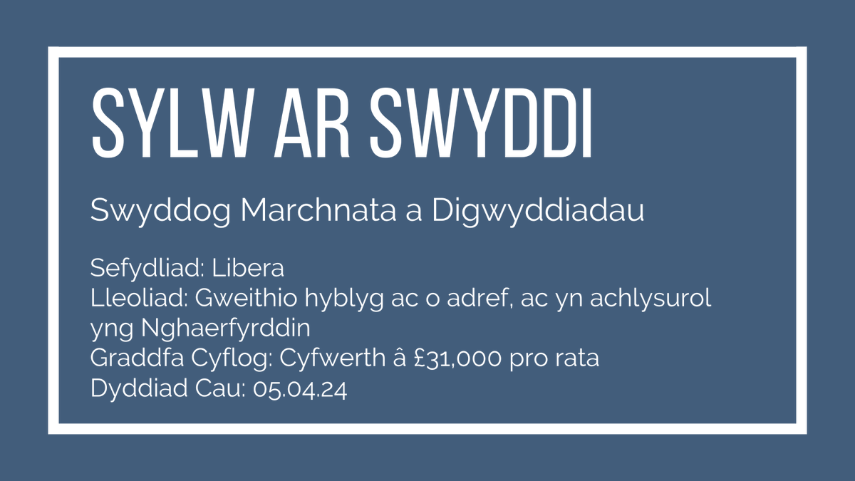 Cyfle gwych i ymuno â thîm @Libera_Agency ar sail cytundeb llawrydd am 3 diwrnod yr wythnos. 👇 🔗 cymraeg.liberaagency.com/swyddi #SYLWarSwyddi #SwyddiCymraeg #Marchnata #Digwyddiadau