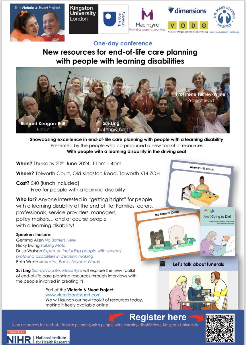 Come, meet, listen, learn! 20 June conference: Our colleagues and advisors with a learning disability will present the new toolkit for end of life care planning. Lots of amazing speakers. Book now! Registration open 👉bit.ly/4aozRCs