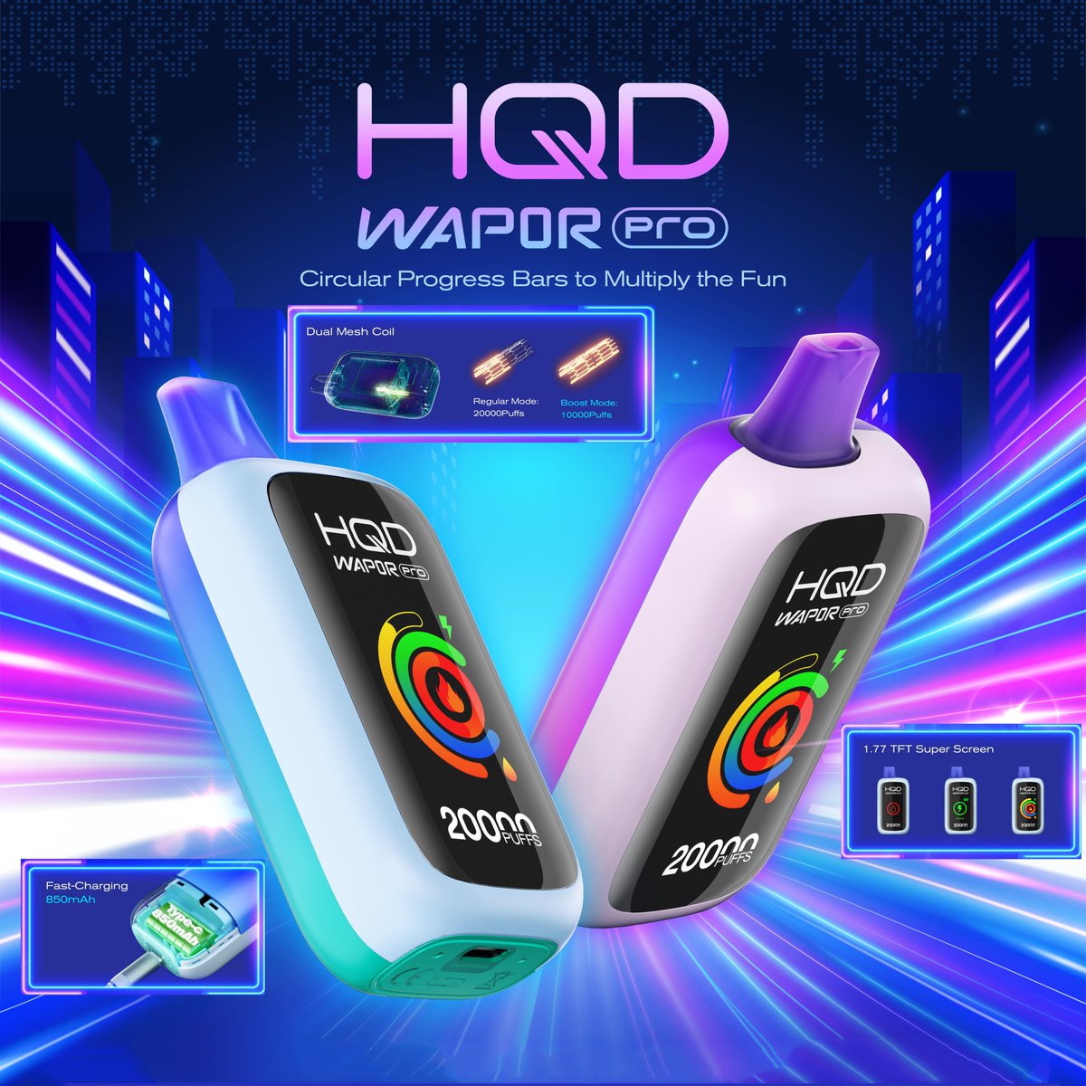 #HQD WAPOR PRO #20000puffs 1️⃣Port 1S 9W 🔁 22W 2️⃣Dual Mesh Coil 20k 🔁 10k 3️⃣24ML 4️⃣1.77 TFT Screen 5️⃣Fast Charing Warning: The device is used with e-liquid which contains addictive chemical nicotine. For Adult use only. #disposables #vapetricks #vaping #vapewholesale #vapor