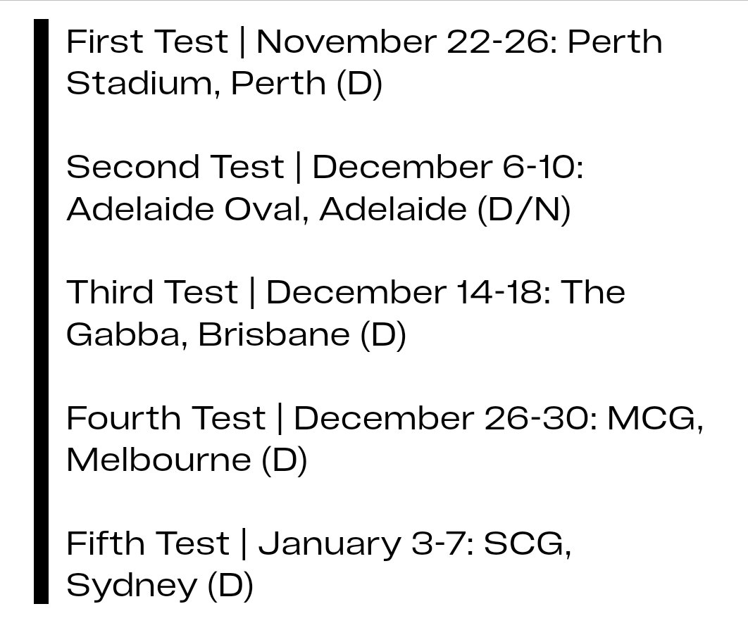 BGT 2024-25 Official Fixtures  : 

#INDvsAUS