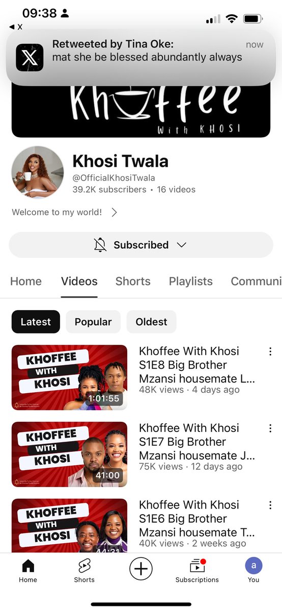 ayandajax's tweet photo. subscribe to #KhosiTwala s channel… 
#KhoffeewithKhosi 

KHOFFEE WITH KHOSI

#BBMzansi https://t.co/FVfxBmoLhN