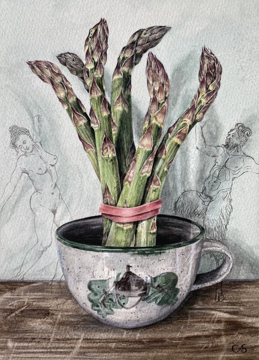 🔴 ‘Asparagus Tips in an Acorn Cup’ #watercolour has #sold @RIwatercolours This #painting is 1 of 3 I’m #exhibiting in the #exhibition opening @mallgalleries 28March - 13 April Huge thanks to the buyer, & team at Mall Galleries #asparagustips #acorncup #clairesparkes #artwork