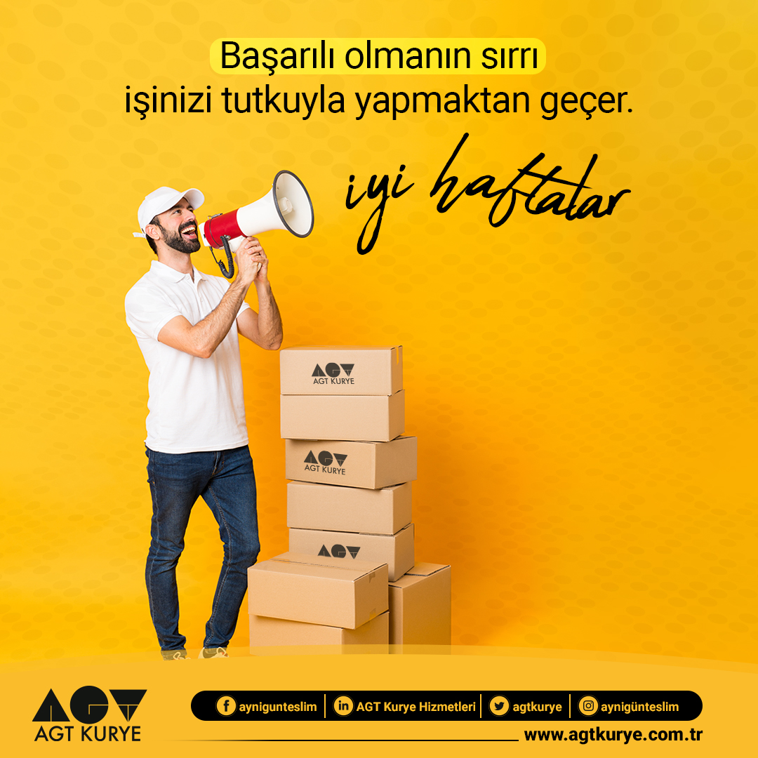 Başarılı olmanın sırrı işinizi tutkuyla yapmaktan geçer. Herkese iyi haftalar dileriz. 🚚 Detaylı bilgi için bizimle iletişime geçebilir ya da web sitemizi ziyaret edebilirsiniz. 🌐agtkurye.com.tr #agt #agtkurye #aynıgunteslim #kurye #kargo #teslimat #kuryehizmeti