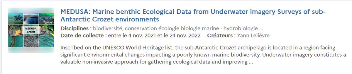 🐚Yann Lelièvre, UMR Biogéosciences (@univbourgogne, @CNRS, @EPHE_PSL) “MEDUSA' ➡️Constitution d'une base référence pour les études sur la biodiversité et les écosystèmes de l'archipel Crozet (plaque antarctique) 🔗dx.doi.org/doi:10.25666/D…