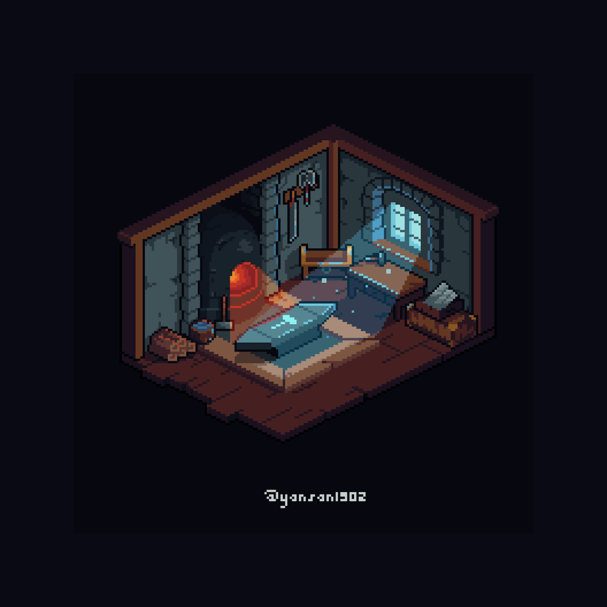 yansan_io's tweet photo. Moonlit Forge and Fiery Glow 🔥 ⚒ ☄

#pixelart #Retro #ドット絵 #픽셀아트 https://t.co/gMx9kB4JHJ