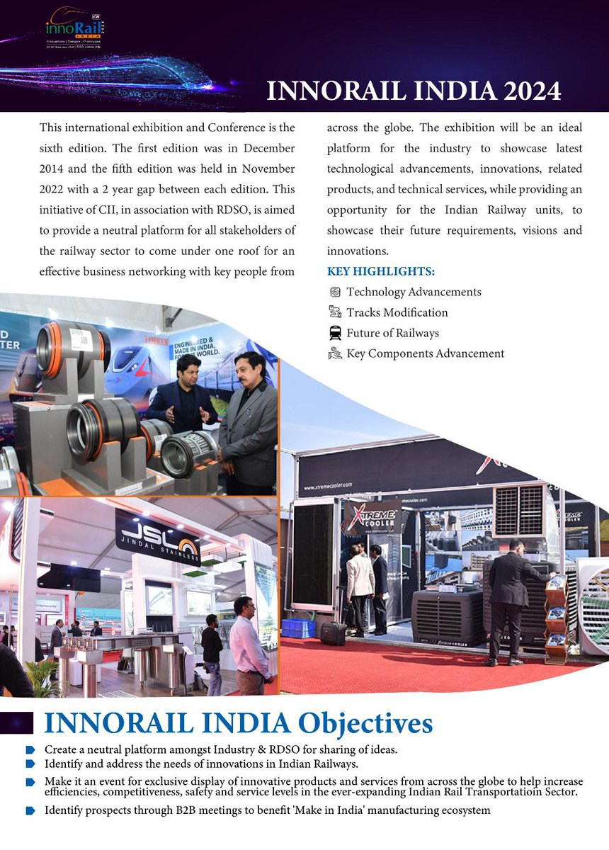 eoidamascus's tweet photo. 6th edition of InnoRail India 2024
Confederation of Indian Industry (@FollowCII) in association with Research Designs & Standards Organisation (RDSO), @RailMinIndia, is organizing 6th edition of #InnoRail India 2024 from 28 - 30 Nov 2024 at RDSO Stadium ground, Lucknow. https://t.co/MVtCKmFeKs