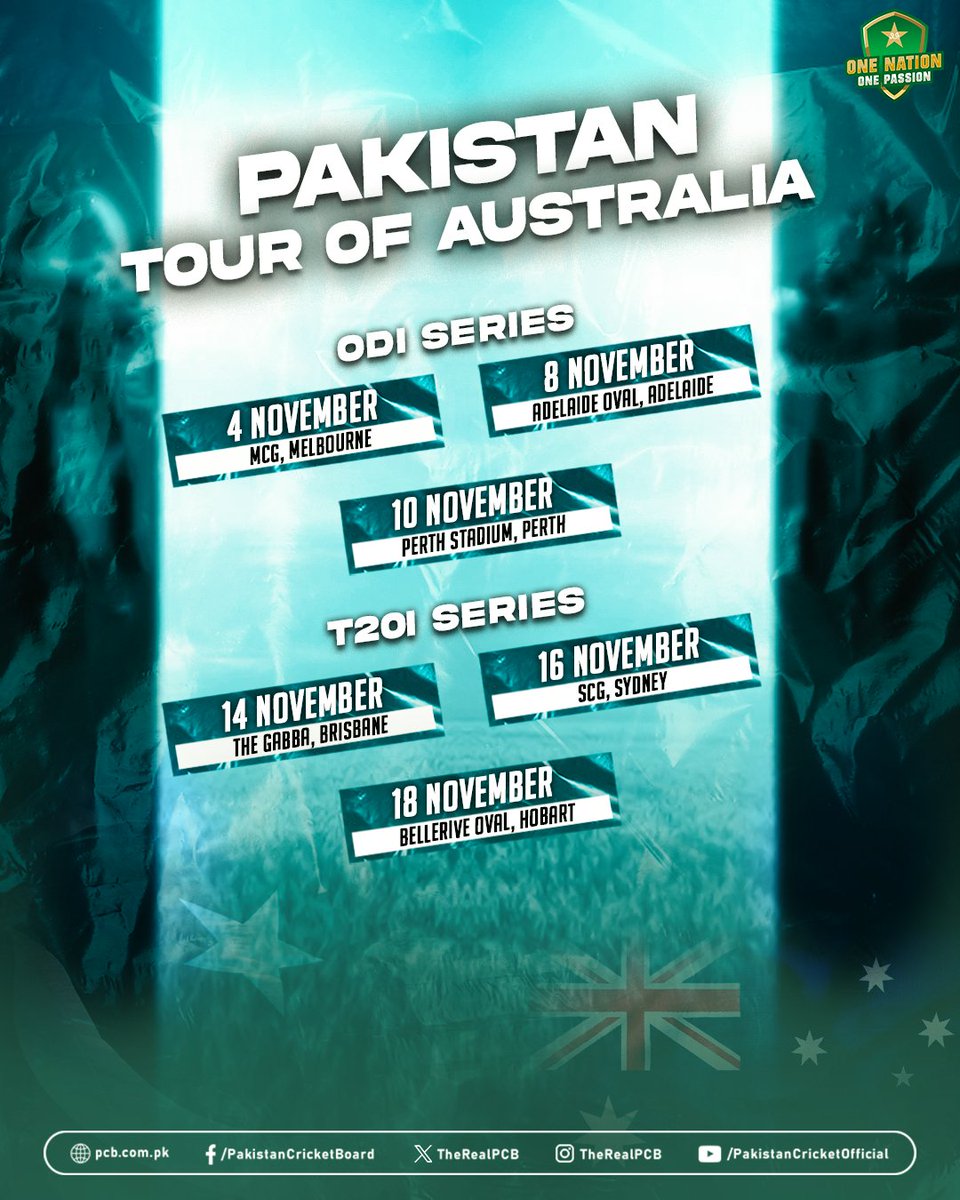 Pakistan Tour Of Australia In November 🔥 3 ODI's 3 T20I's 
#PAKvsAUS #AUSvsPAK #PCB #PakistanCricket