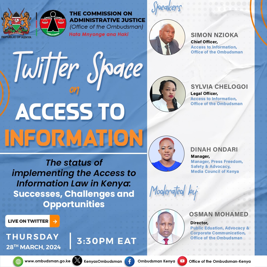 Empowered society: Join the conversation as our Manager for Press Freedom, Safety and Advocacy .@DinahOndari delves into the status of implementing the Access to Information law in Kenya on X Space. Here 👇 x.com/i/spaces/1mnxe…