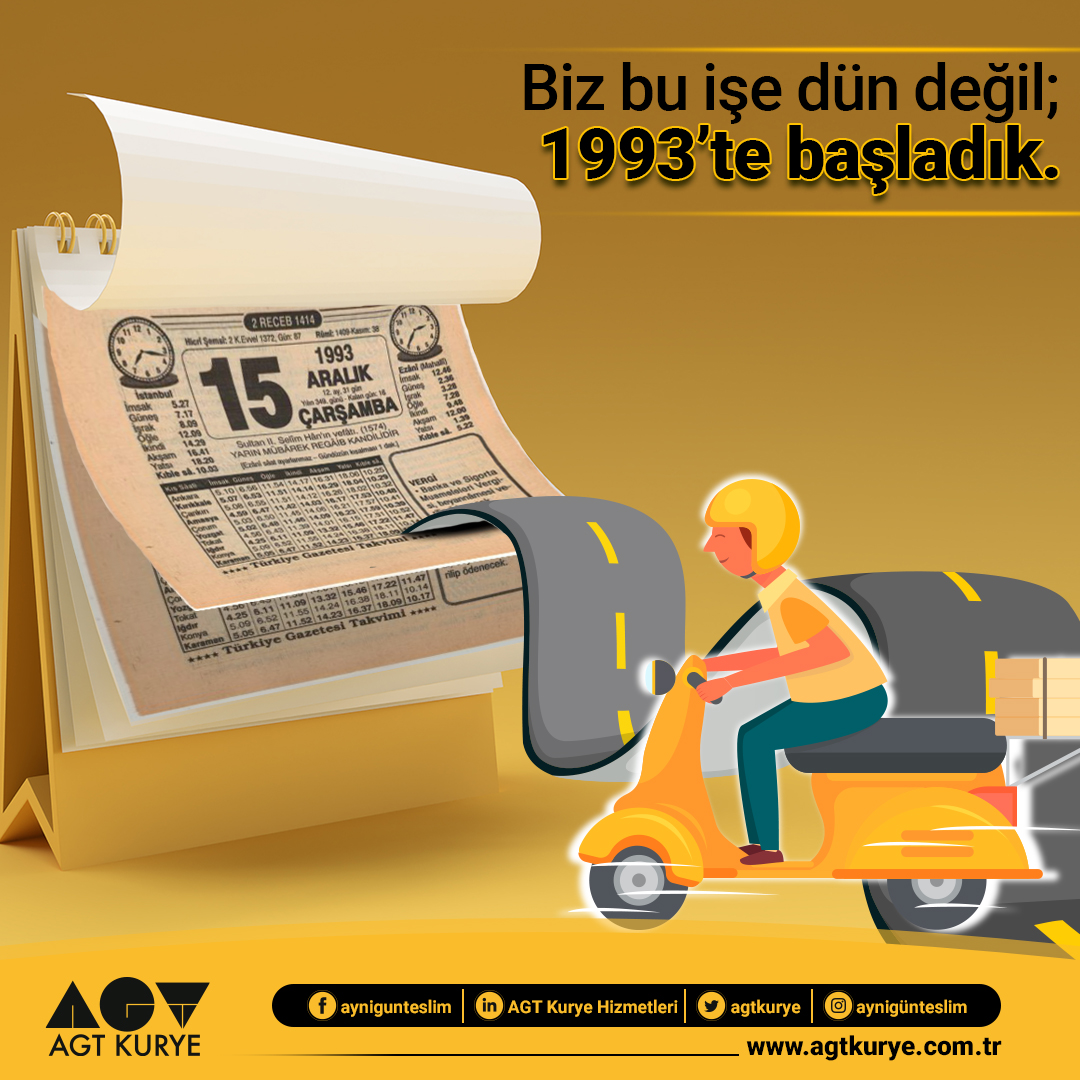 Biz bu işe dün değil; 1993’te başladık. 30 yıllık tecrübemiz ve geliştirdiğimiz yeni nesil teslimat seçeneklerimizle hizmetinizdeyiz. 🚚 Detaylı bilgi için bizimle iletişime geçebilir ya da web sitemizi ziyaret edebilirsiniz. 🌐agtkurye.com.tr #agt #agtkurye