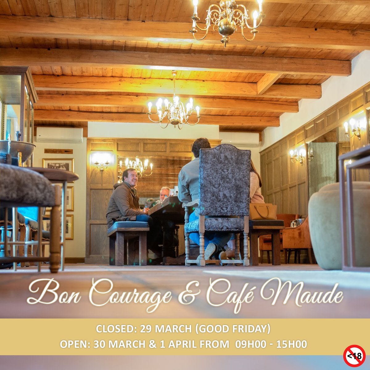 Please take NOTE of our operating hours for the following dates: 📆 CLOSED 29th March (Good Friday) OPEN ⏰ 09:00 - 15:00 🥂 30th March 👨‍👩‍👦1st April (Family Day) See you soon! 🥳 #boncourage #exceptionalquality #wine #tasting #easterweekend #familyday #holidays