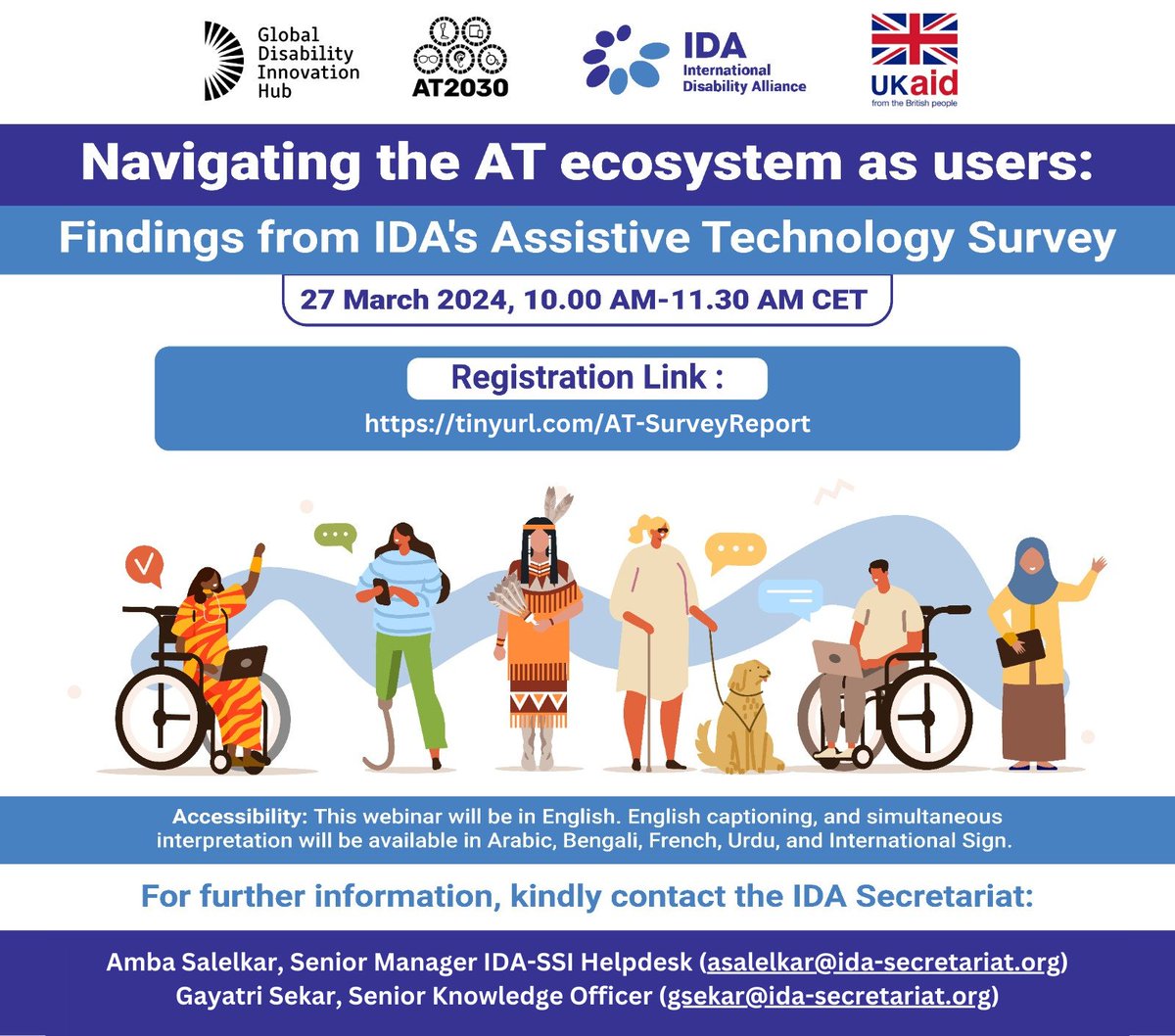 Our celebration of #AssistiveTechnology continues with the launch of the report on IDA's AT Survey! Join @IDA_CRPD_Forum, @GDIHub & ATscale to discover: 1️⃣Survey findings 2️⃣Insights from AT actors on the findings 3️⃣Dialogue on prioritizing AT access 🔗 tinyurl.com/AT-SurveyReport