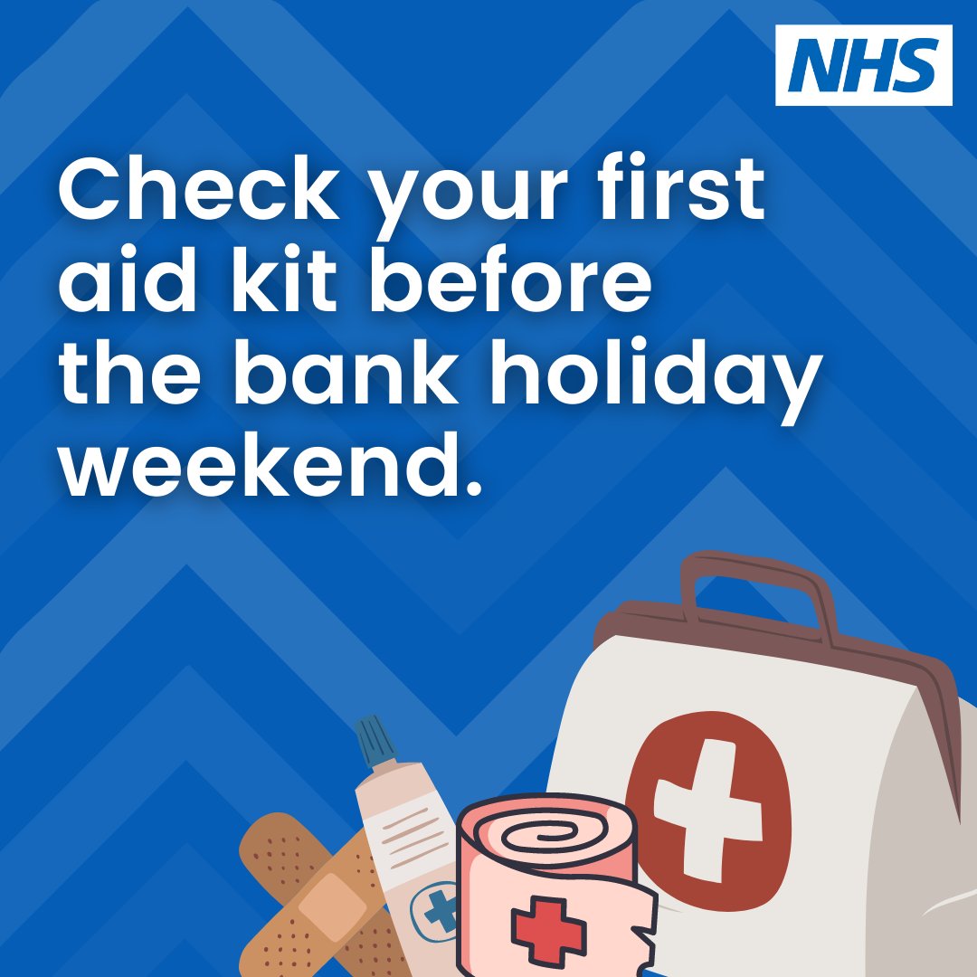 With the Easter bank holidays coming up, it’s a really good time to check that you've stocked up your first aid kit. 

Things like plasters, antiseptic cream &amp; painkillers can help deal with minor accidents and injuries. 

Find out more on the NHS website: nhs.uk/common-health-…