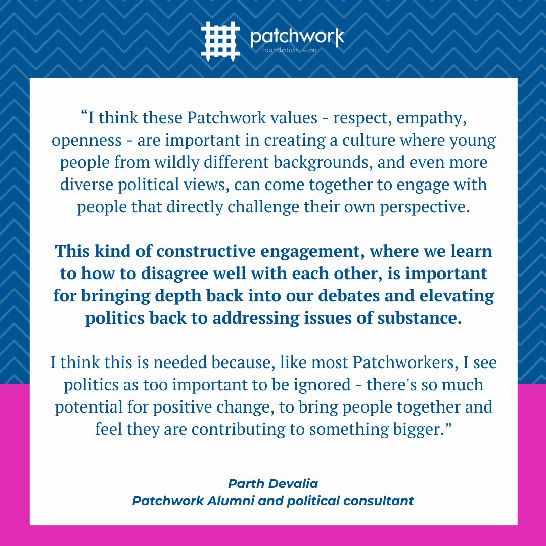 Parth has had a full circle Patchwork journey, from doing Party Conference to delivering skills sessions with @FlintGlobal 💡 Read his insights as a political consultant and why he believes constructive engagement is vital and why you should #GetInvolved patchworkfoundation.org.uk/alumni-spotlig…