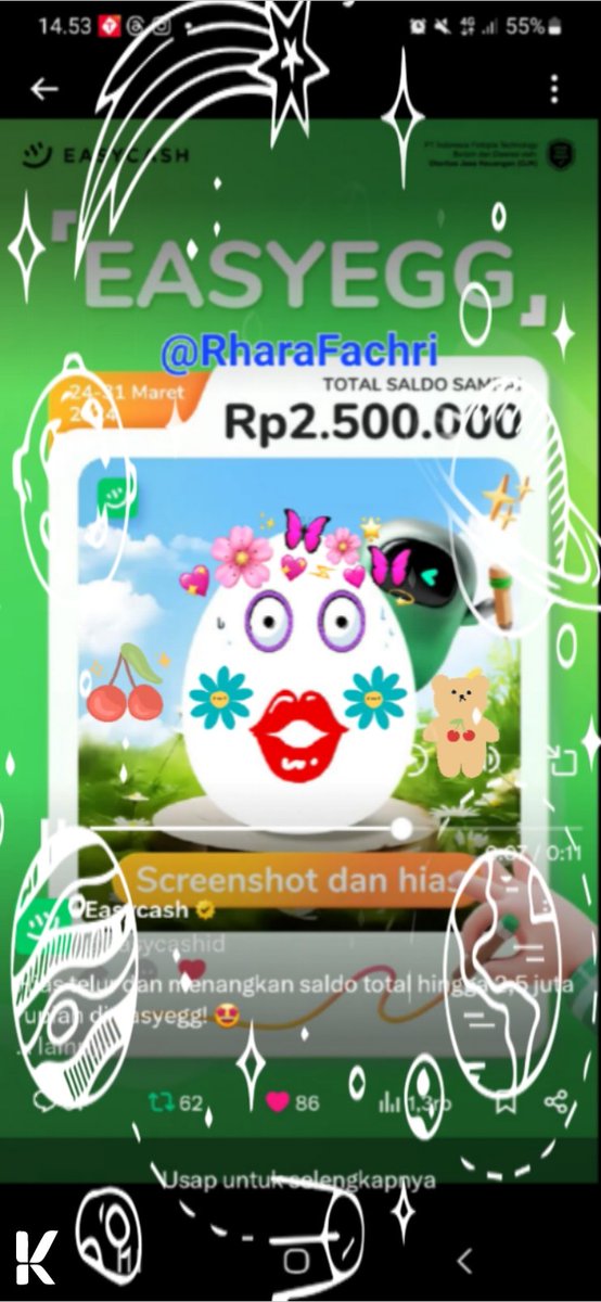 rhara_fachri36's tweet photo. @easycashid Done @easycashid
#easycash #easyegg #giveaways
Yuk ikutan
@m_ilhamanugerah
@Saepulohcjr
@Ujangsubagja_17 https://t.co/1WONZFiR7G
