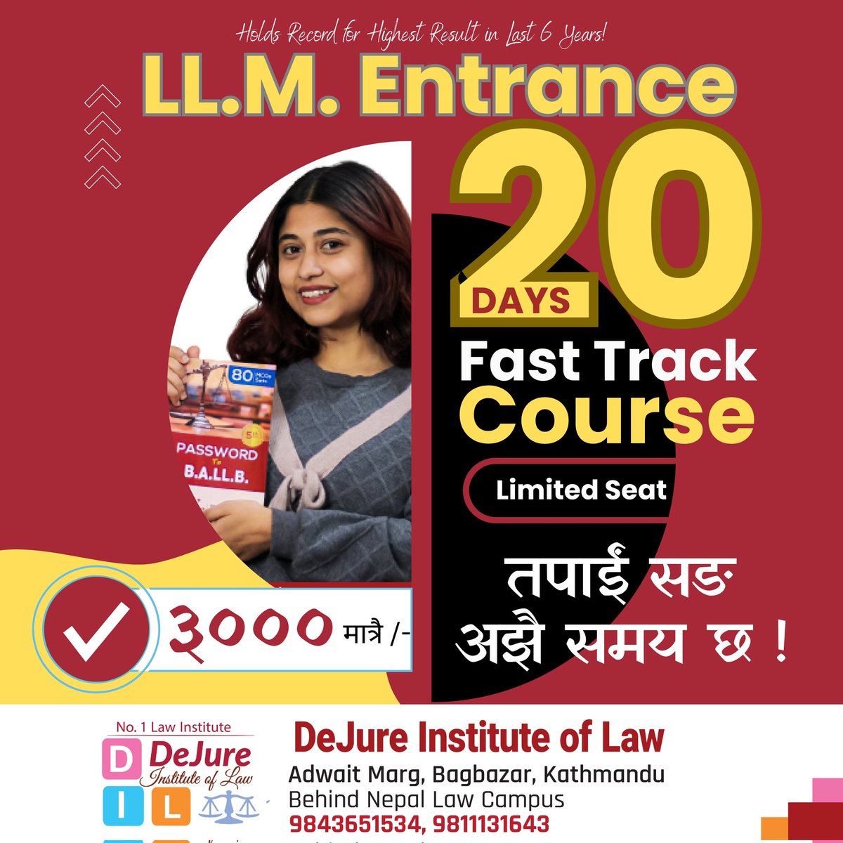 lawballb's tweet photo. 𝗟𝗟.𝗠. 𝗘𝗻𝘁𝗿𝗮𝗻𝗰𝗲 𝗖𝗹𝗮𝘀𝘀 
Admission &amp; Registration Form : https://t.co/Bg9T9F6Wwv 

☑️Details:
Class Starts : आइतबार देखि 
Mode: Both Physical &amp; Online Class
 #best_law_institute_in_nepal #freemodelset #lawinbachelor  #StudyLawinNepal #DejureInstitute  #llmentrance https://t.co/snn24xcB4I