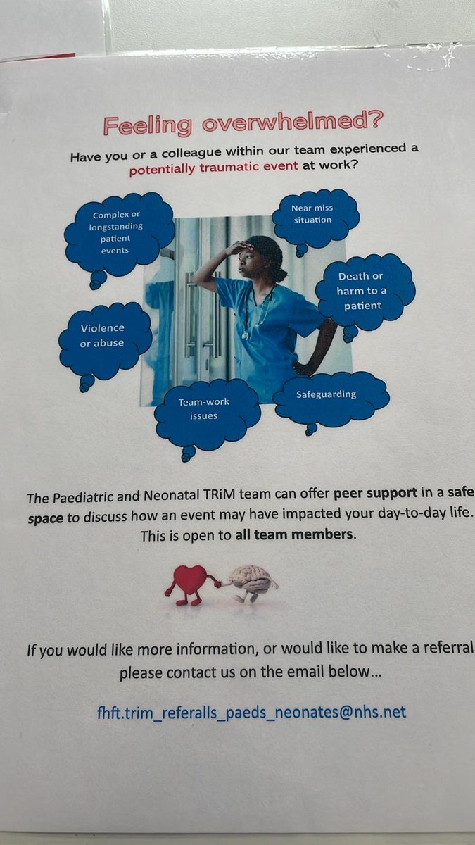 Yesterday we launched TRiM on both sites across Paeds & Neonates. Supporting staff following traumatic events. #wellbeing #support @MarchonStress @jct1166