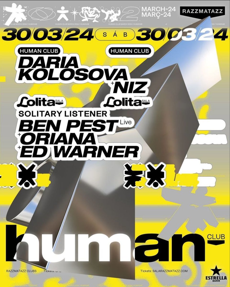 Este sábado 30 de marzo en Human Club @RazzmatazzClubs: Daria Kolosova + Niz. Lolita: Solitary listener con Ben Pest (live) + Oriana + Ed Warner. Info y entradas: salarazzmatazz.com/clubs/human